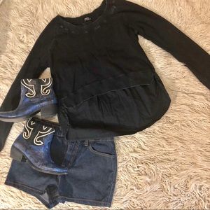 Distressed Material Mix Hi-Lo Top